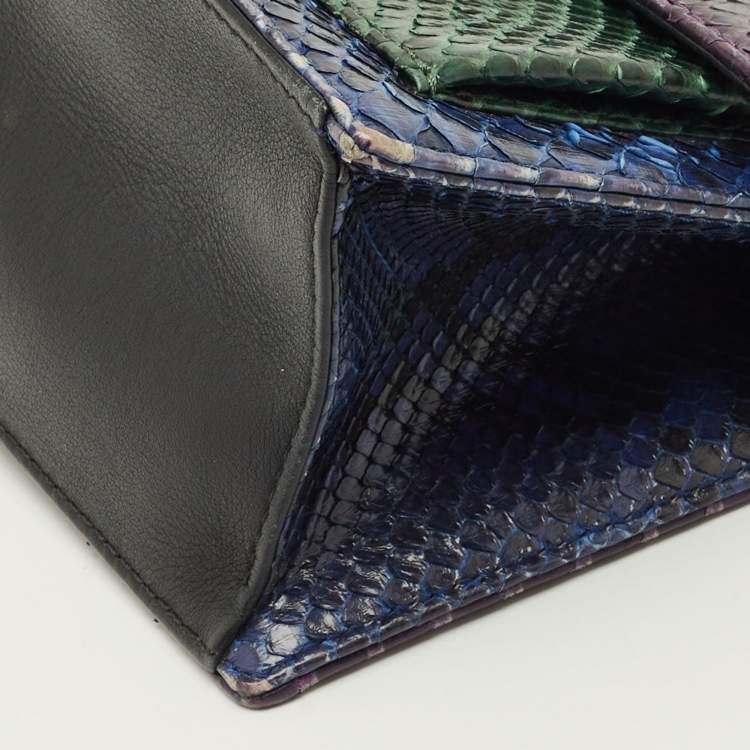 Pre Owned CH Carolina Herrera Tricolor Python Flap Crossbody Bag