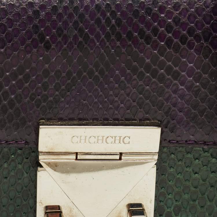 Pre Owned CH Carolina Herrera Tricolor Python Flap Crossbody Bag