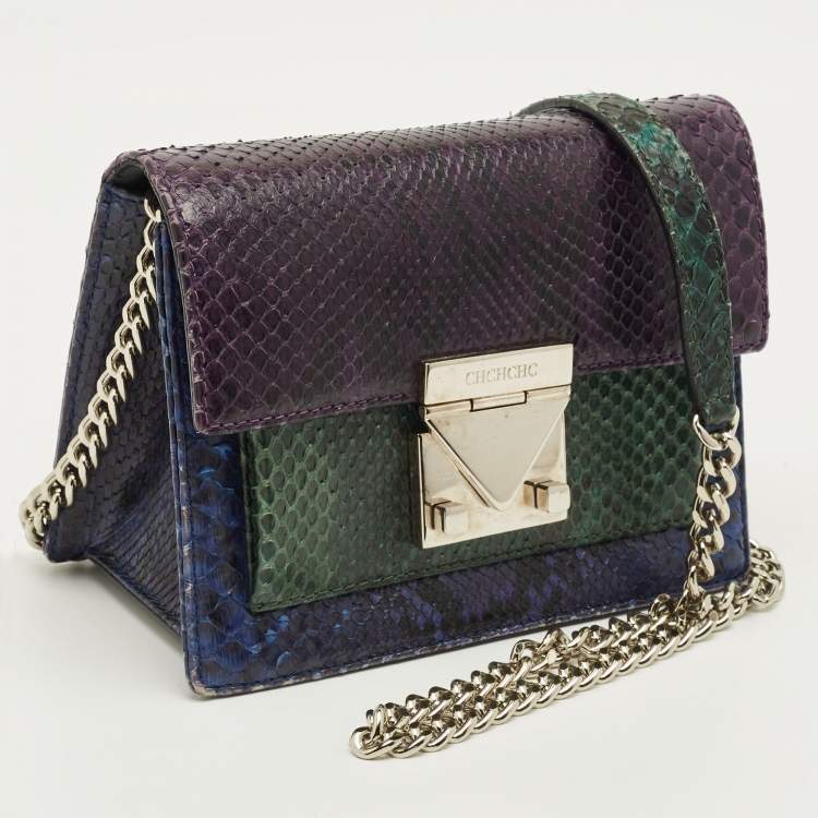 Pre Owned CH Carolina Herrera Tricolor Python Flap Crossbody Bag