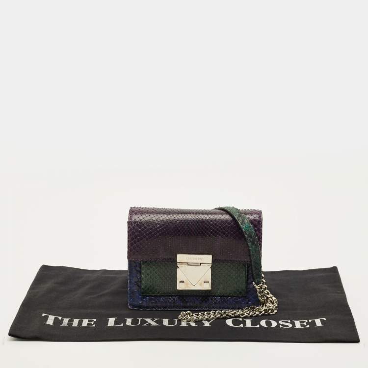 Pre Owned CH Carolina Herrera Tricolor Python Flap Crossbody Bag