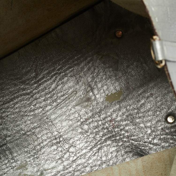 Pre Owned Carolina Herrera Matryoshka Metallic Grey Monogram Leather Tote