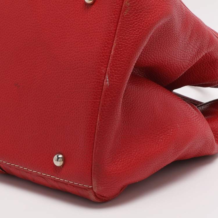 Pre Owned CH Carolina Herrera Matteo Red Monogram Embossed Leather Tote