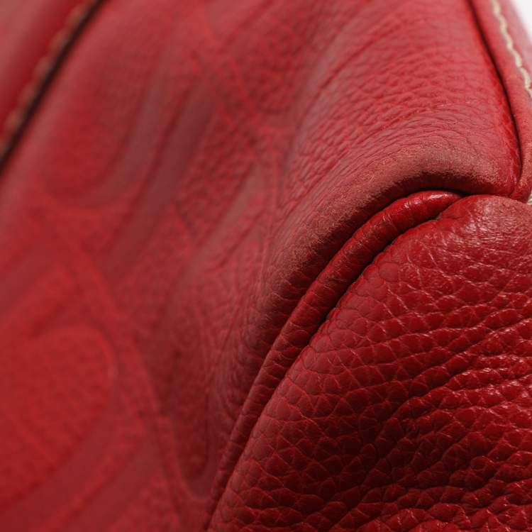 Pre Owned CH Carolina Herrera Matteo Red Monogram Embossed Leather Tote