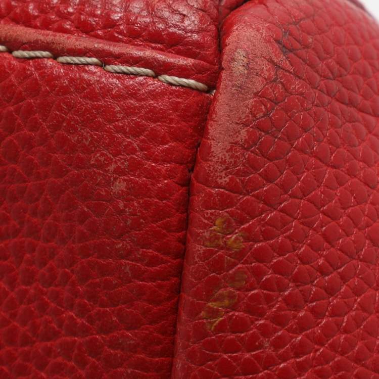 Pre Owned CH Carolina Herrera Matteo Red Monogram Embossed Leather Tote