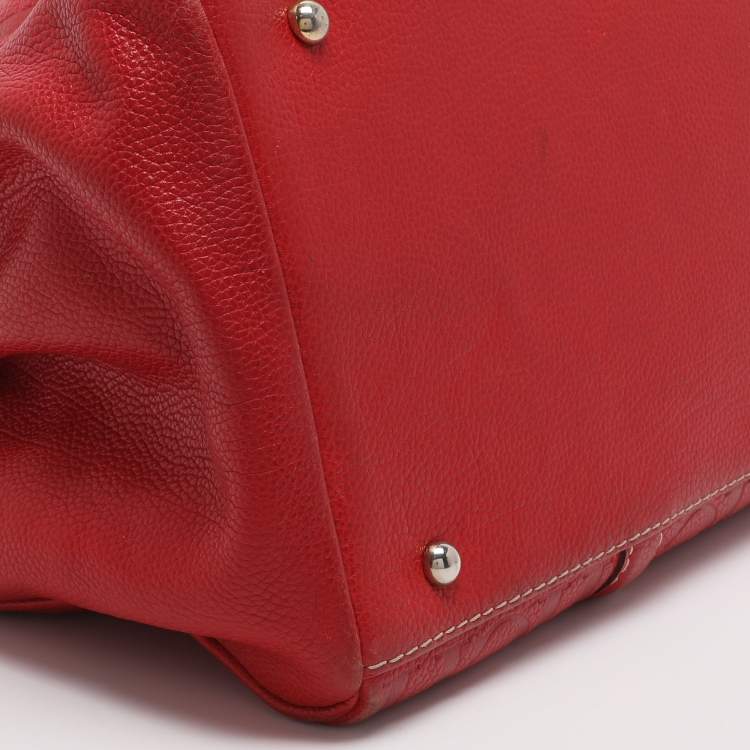 Pre Owned CH Carolina Herrera Matteo Red Monogram Embossed Leather Tote