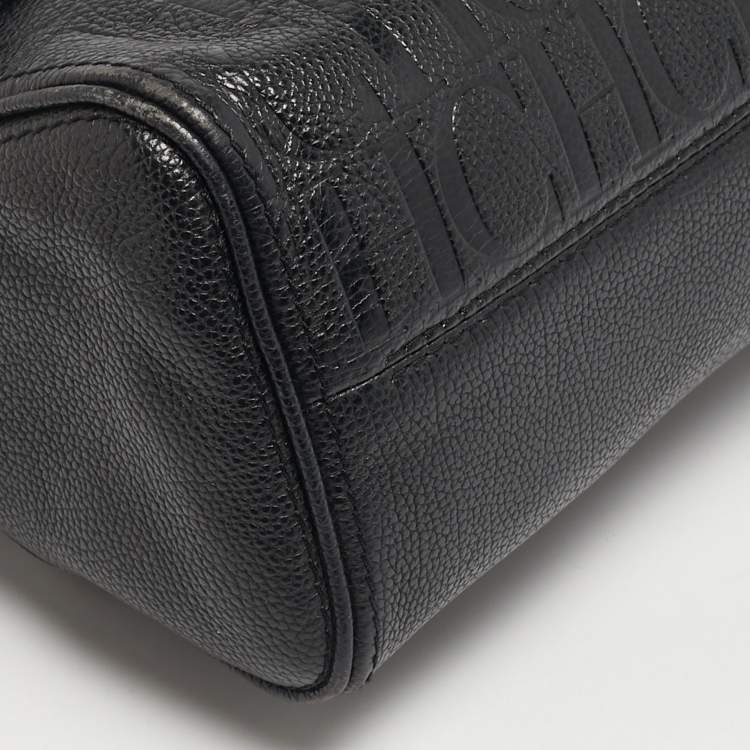 Pre Owned CH Carolina Herrera Minuetto Flap Black Monogram Embossed Leather Top Handle Bag