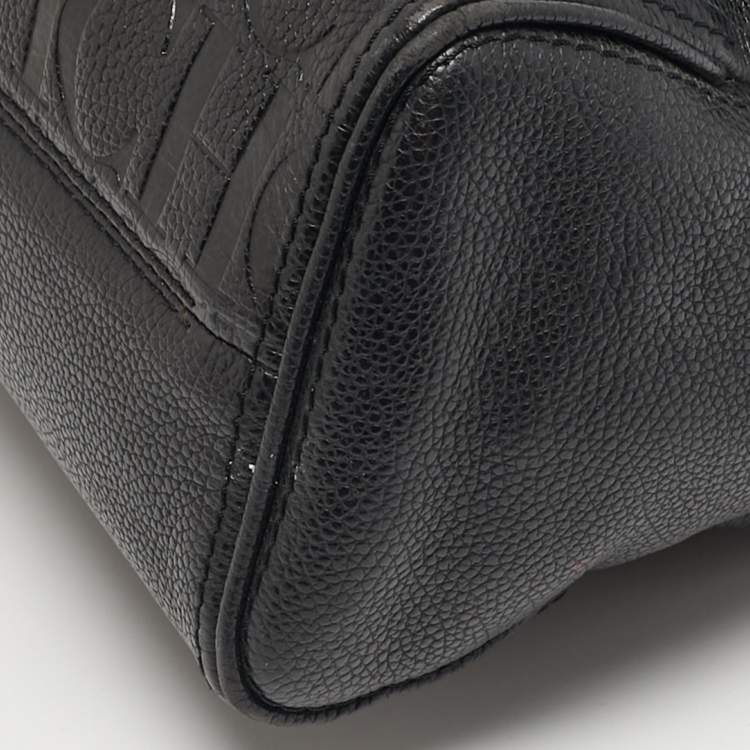 Pre Owned CH Carolina Herrera Minuetto Flap Black Monogram Embossed Leather Top Handle Bag