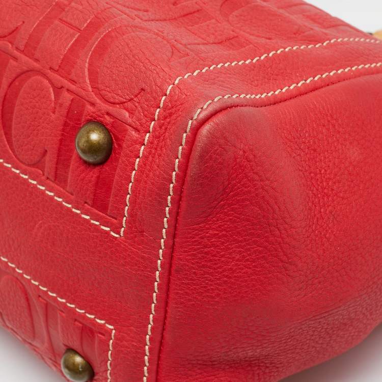 Pre Owned CH Carolina Herrera Andy Red Monogram Leather Tote