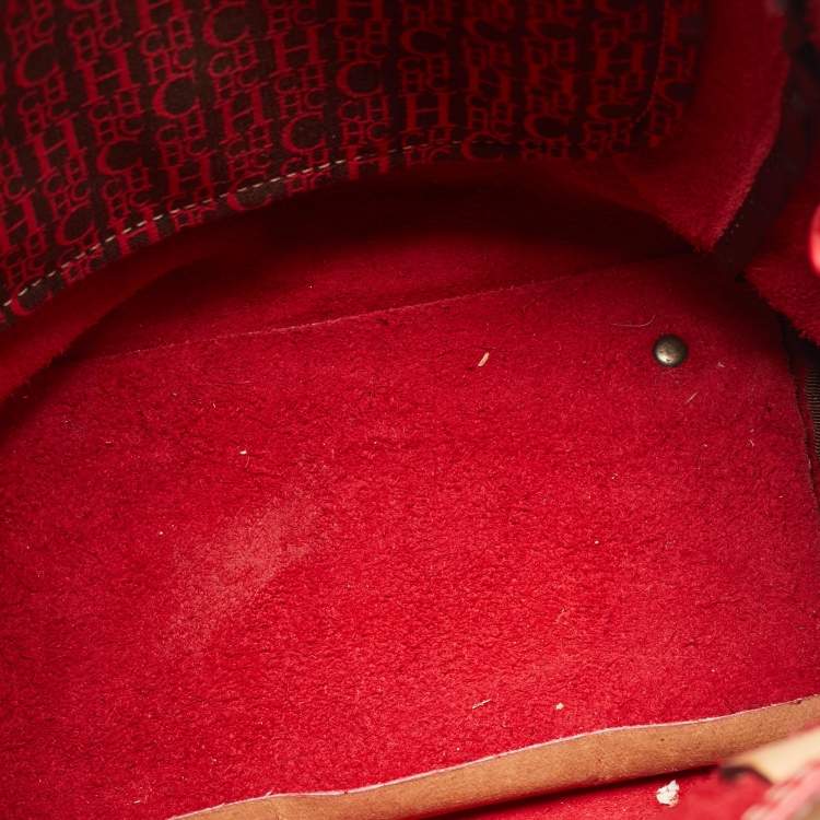 Pre Owned CH Carolina Herrera Andy Red Monogram Leather Tote