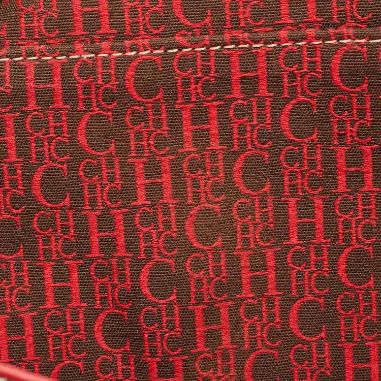 Pre Owned CH Carolina Herrera Andy Red Monogram Leather Tote