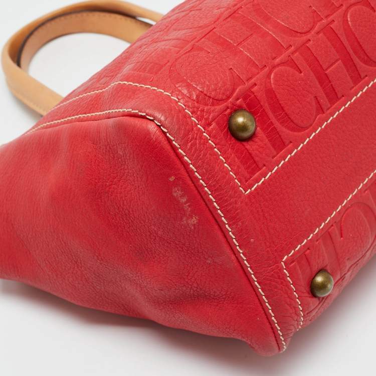Pre Owned CH Carolina Herrera Andy Red Monogram Leather Tote
