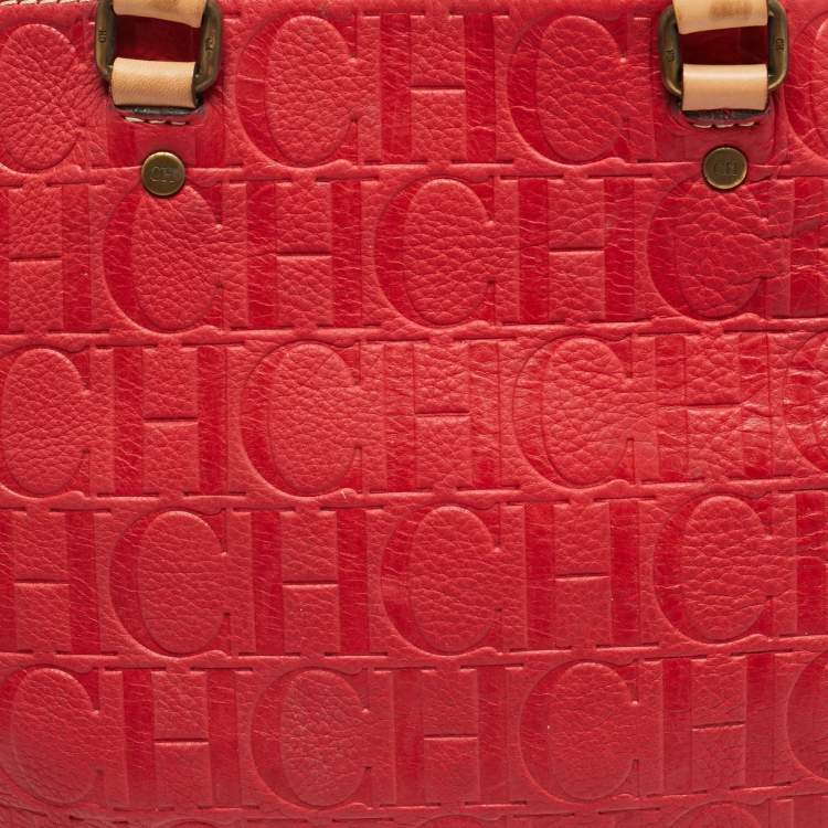 Pre Owned CH Carolina Herrera Andy Red Monogram Leather Tote
