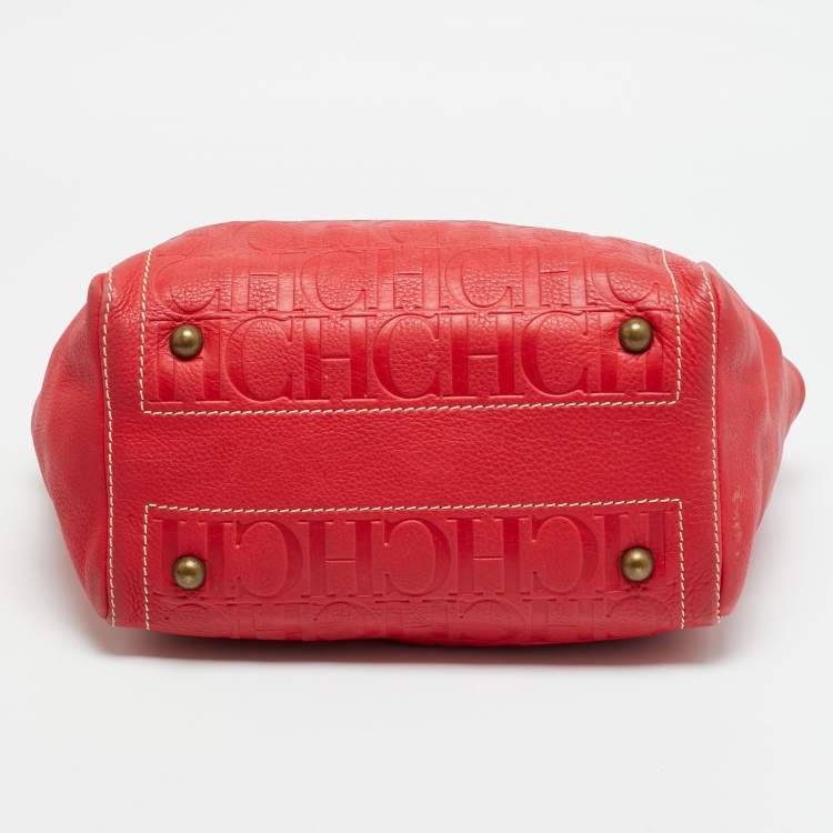 Pre Owned CH Carolina Herrera Andy Red Monogram Leather Tote