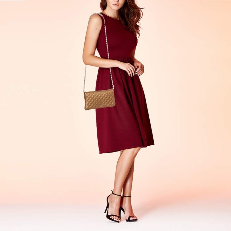 Pre Owned CH Carolina Herrera Gold Quilted Leather Flap Shoulder Bag