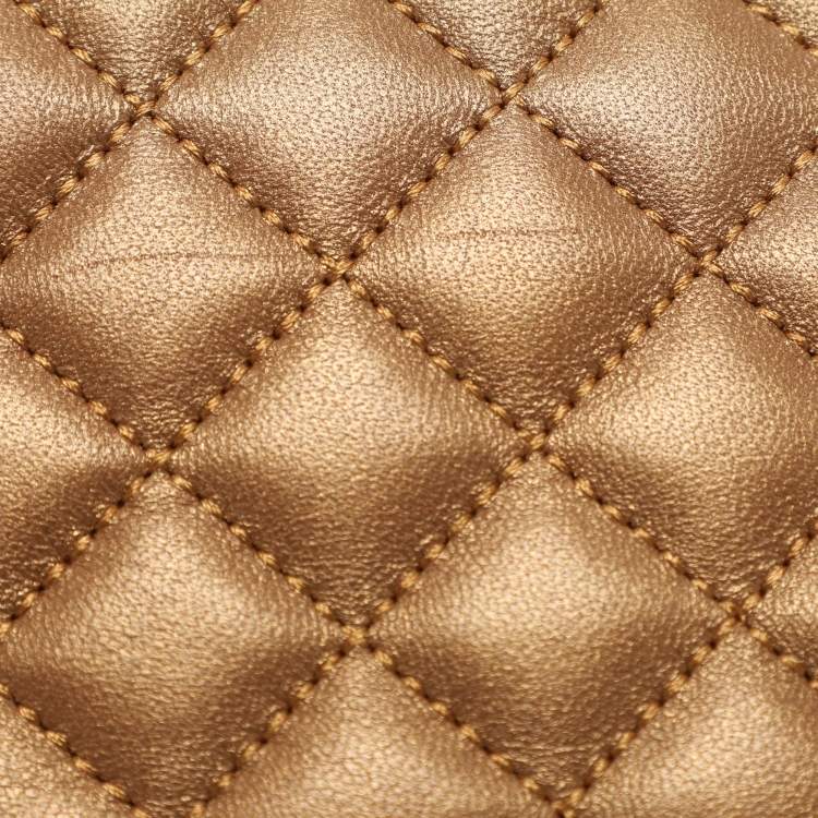 Pre Owned CH Carolina Herrera Gold Quilted Leather Flap Shoulder Bag