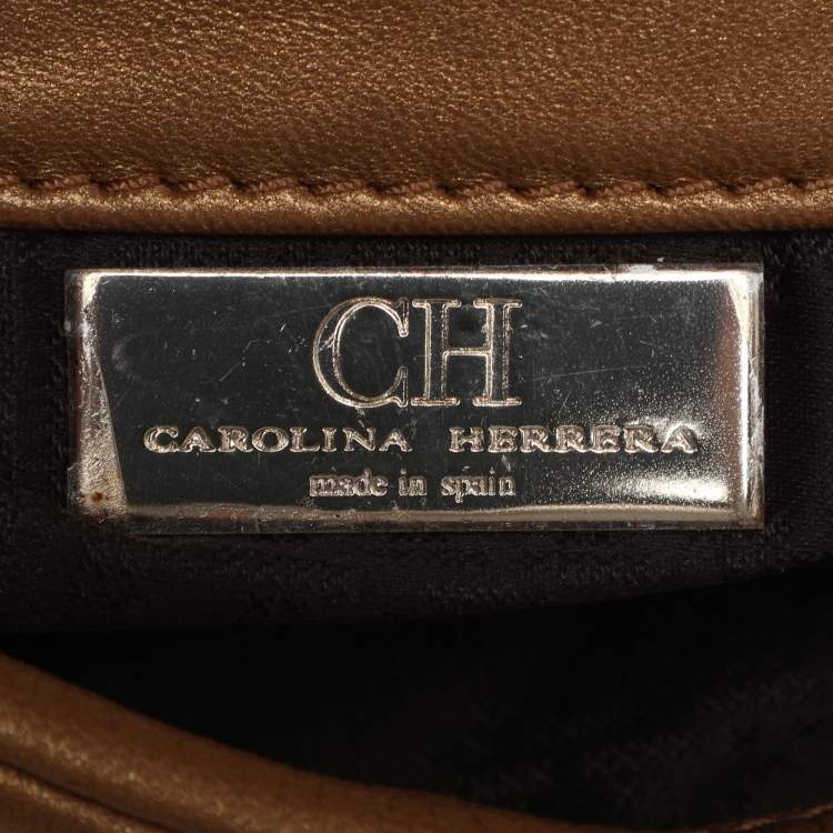 Pre Owned CH Carolina Herrera Gold Quilted Leather Flap Shoulder Bag