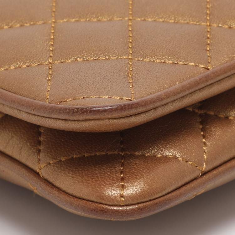Pre Owned CH Carolina Herrera Gold Quilted Leather Flap Shoulder Bag