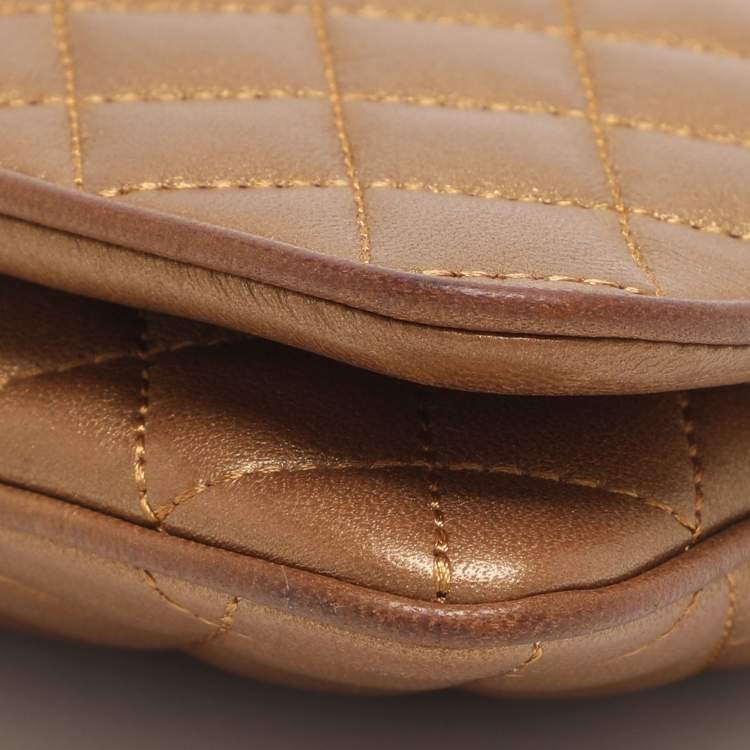 Pre Owned CH Carolina Herrera Gold Quilted Leather Flap Shoulder Bag