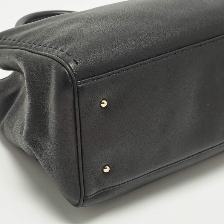 Pre Owned CH Carolina Herrera Black Leather Charm Tote