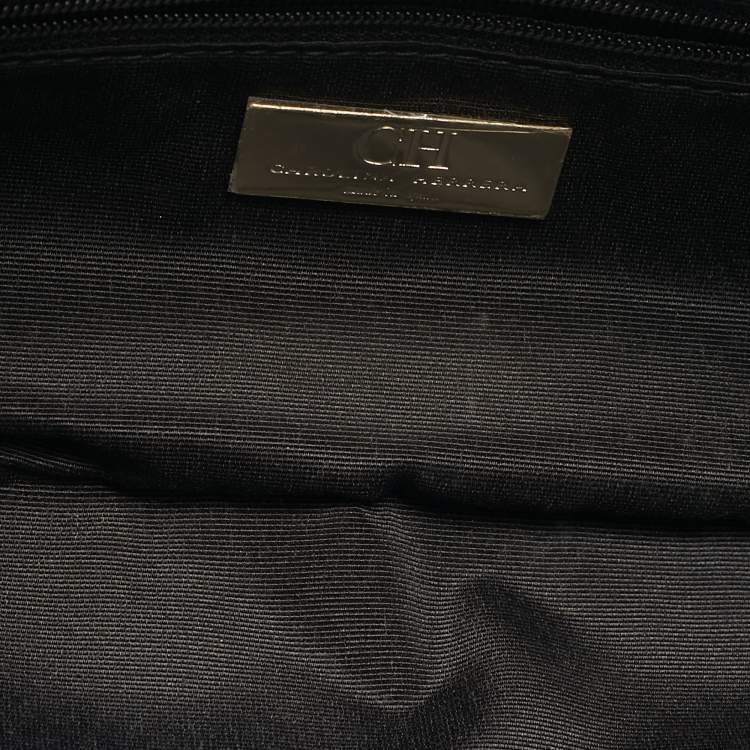 Pre Owned CH Carolina Herrera Black Monogram Embossed Leather Bow Flap Chain Shoulder Bag