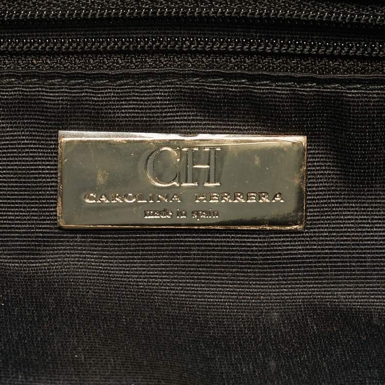 Pre Owned CH Carolina Herrera Black Monogram Embossed Leather Bow Flap Chain Shoulder Bag