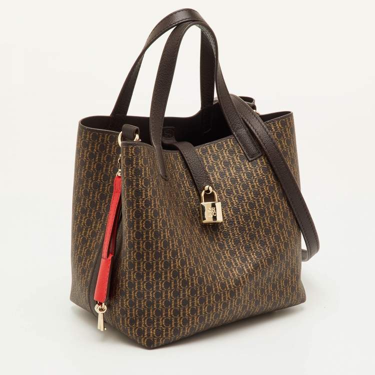 Pre Owned CH Carolina Herrera Matryoshka Brown Coated Canvas and Leather Tote
