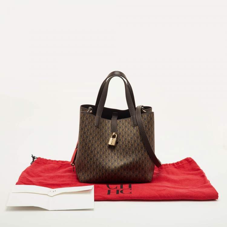 Pre Owned CH Carolina Herrera Matryoshka Brown Coated Canvas and Leather Tote