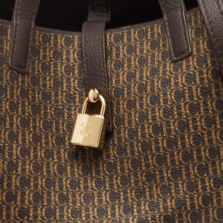 Pre Owned CH Carolina Herrera Matryoshka Brown Coated Canvas and Leather Tote
