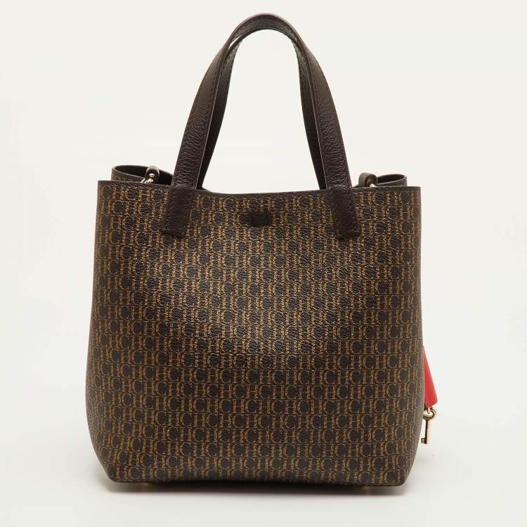 Pre Owned CH Carolina Herrera Matryoshka Brown Coated Canvas and Leather Tote