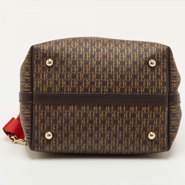 Pre Owned CH Carolina Herrera Matryoshka Brown Coated Canvas and Leather Tote