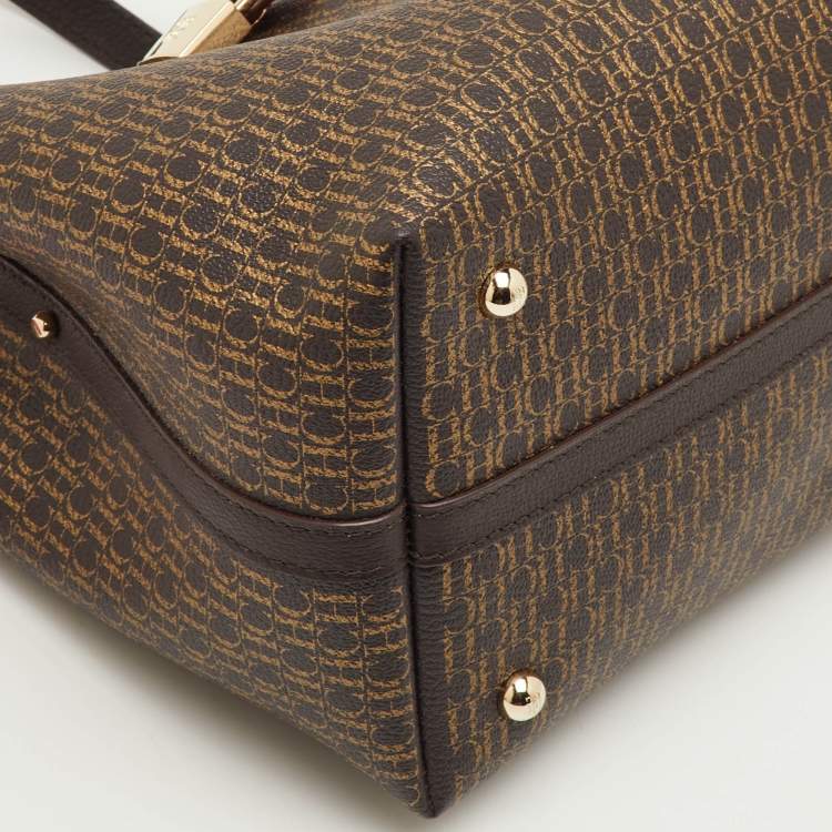 Pre Owned CH Carolina Herrera Matryoshka Brown Coated Canvas and Leather Tote