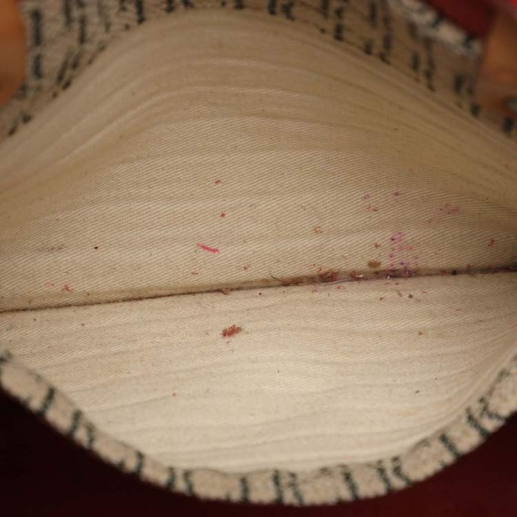 Pre Owned CH Carolina Herrera Red/Beige Monogram Embossed Leather Tote