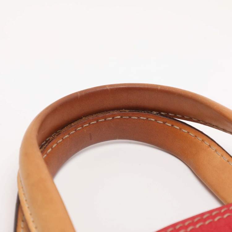 Pre Owned CH Carolina Herrera Red/Beige Monogram Embossed Leather Tote