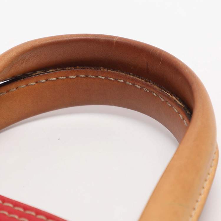 Pre Owned CH Carolina Herrera Red/Beige Monogram Embossed Leather Tote