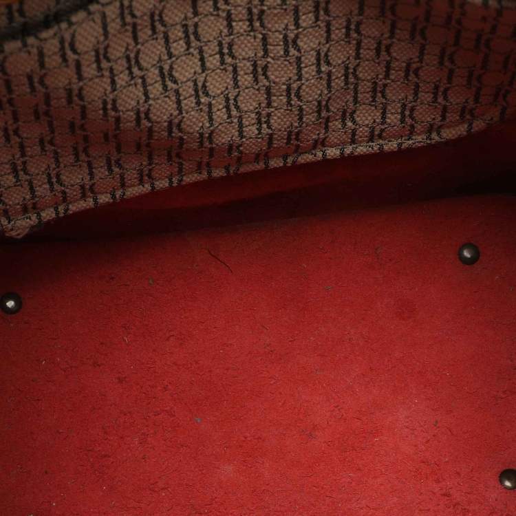 Pre Owned CH Carolina Herrera Red/Beige Monogram Embossed Leather Tote