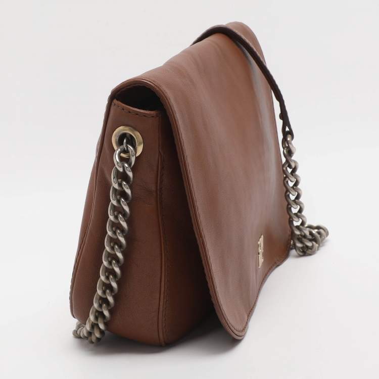 Pre Owned CH Carolina Herrera New Baltazar Brown Leather Shoulder Bag