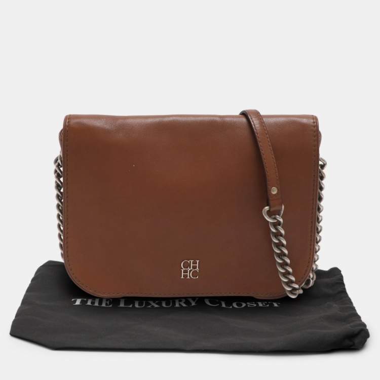 Pre Owned CH Carolina Herrera New Baltazar Brown Leather Shoulder Bag