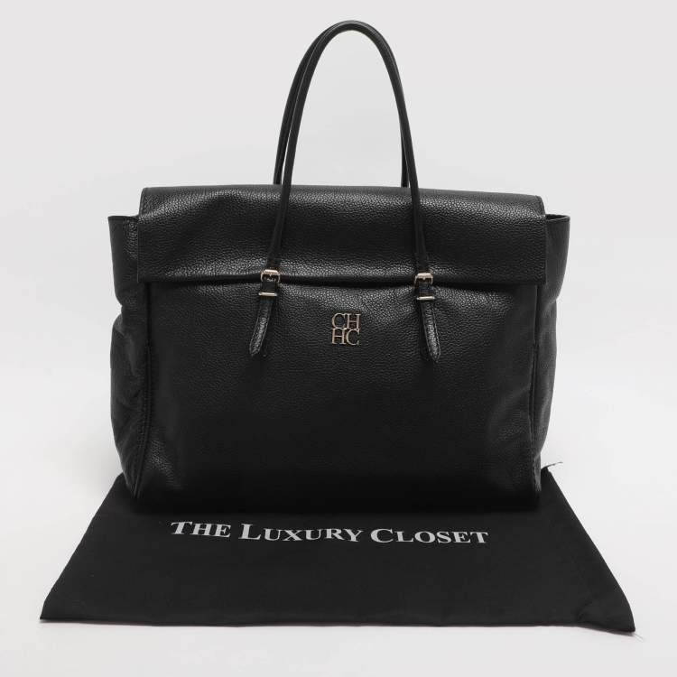 Pre Owned CH Carolina Herrera Adagio Tempo Collection Black Leather Tote