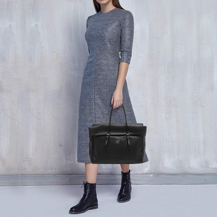 Pre Owned CH Carolina Herrera Adagio Tempo Collection Black Leather Tote