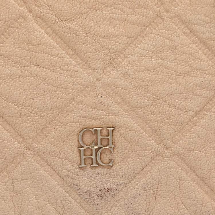 Pre Owned CH Carolina Herrera Beige Quilted Leather Chain Clutch