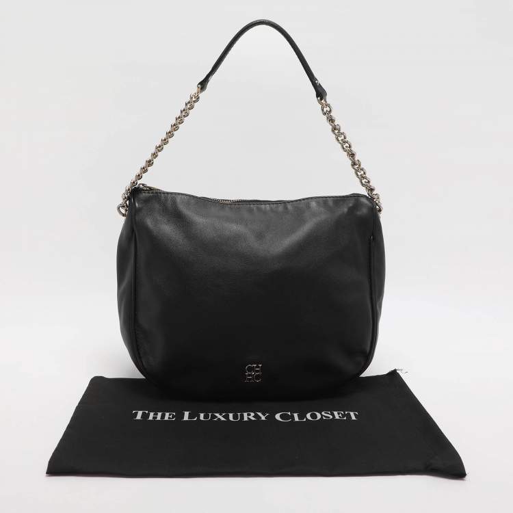 Pre Owned CH Carolina Herrera Black Leather Hobo