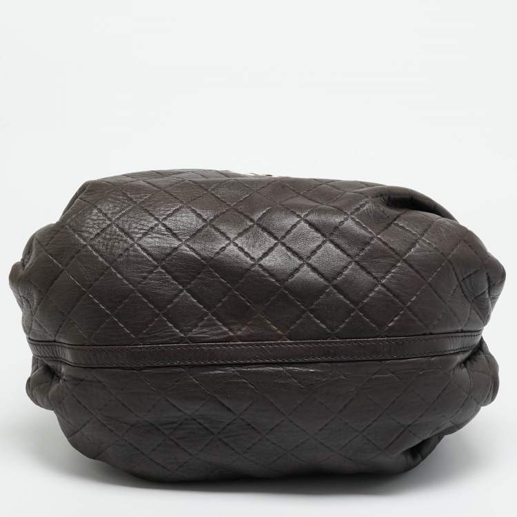 Pre Owned CH Carolina Herrera Pleated Chain Dark Brown Quilted Leather Satchel