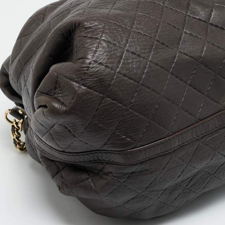 Pre Owned CH Carolina Herrera Pleated Chain Dark Brown Quilted Leather Satchel