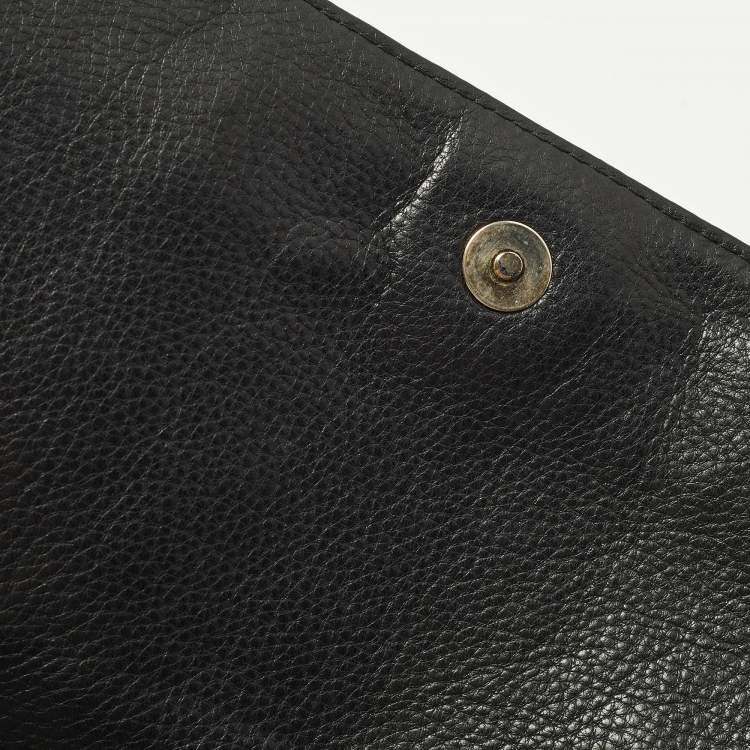 Pre Owned CH Carolina Herrera Audrey Bow Flap Black Monogram Embossed Leather Shoulder Bag