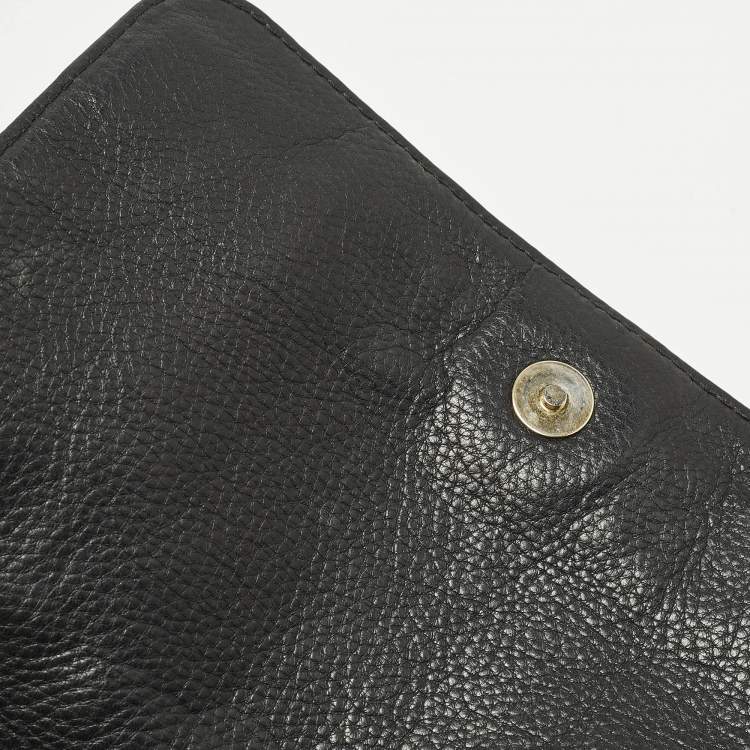 Pre Owned CH Carolina Herrera Audrey Bow Flap Black Monogram Embossed Leather Shoulder Bag