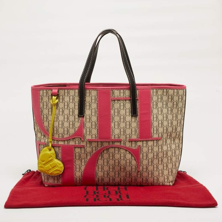 Pre Owned CH Carolina Herrera Tricolor Monogram Canvas and Leather Shopper Tote