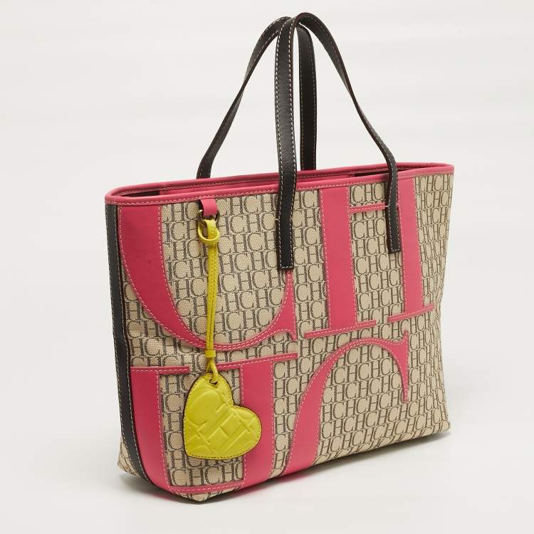 Pre Owned CH Carolina Herrera Tricolor Monogram Canvas and Leather Shopper Tote
