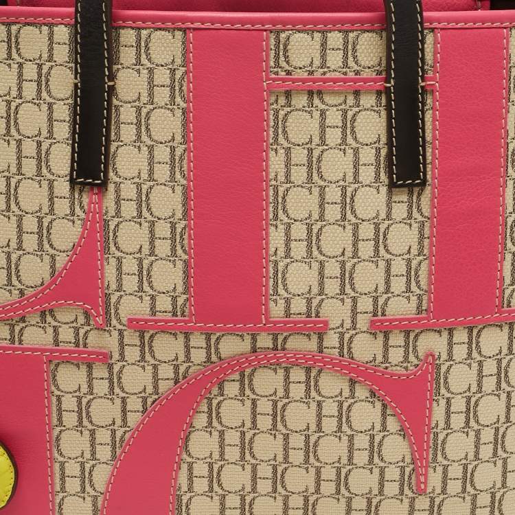Pre Owned CH Carolina Herrera Tricolor Monogram Canvas and Leather Shopper Tote