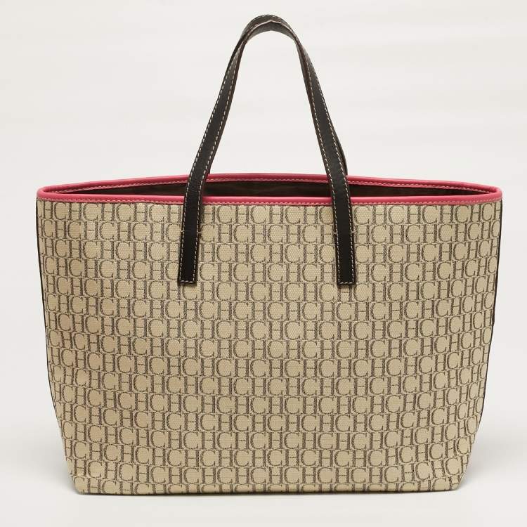 Pre Owned CH Carolina Herrera Tricolor Monogram Canvas and Leather Shopper Tote