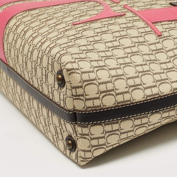 Pre Owned CH Carolina Herrera Tricolor Monogram Canvas and Leather Shopper Tote